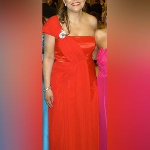 Draped One-Shoulder Gown red Prom wedding